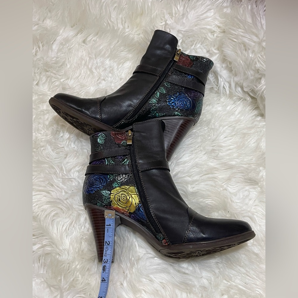 Vintage Handmade Embossed Adjustable Ankle Boots